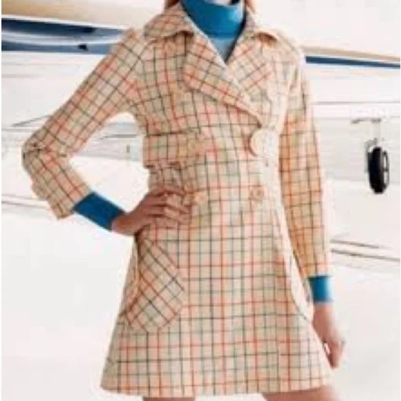 Marc Jacobs Guinevere Windowplane Plaid Wool Trench Coat